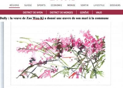 La Côte, « Dully : la veuve de Zao Wou-Ki a donné une œuvre de son mari à la commune »