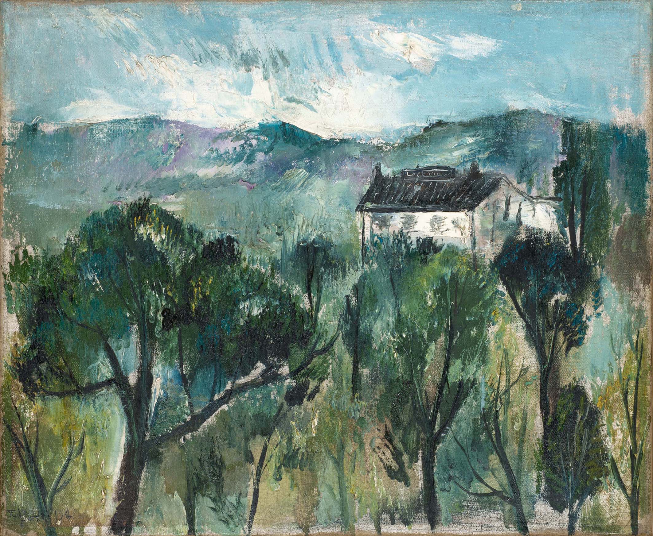 Paysage Hangzhou, 1946 Huile sur toile, 38,2 x 46,3 cm – Paris, Musée d’Art Moderne, donation F. Marquet-Zao 2022. Photo Dennis Bouchard