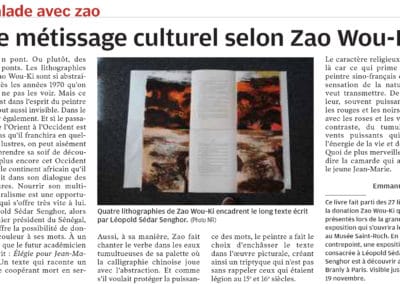 La Nouvelle République, « Le métissage culturel selon Zao Wou-Ki » par Emmanuel Bédu